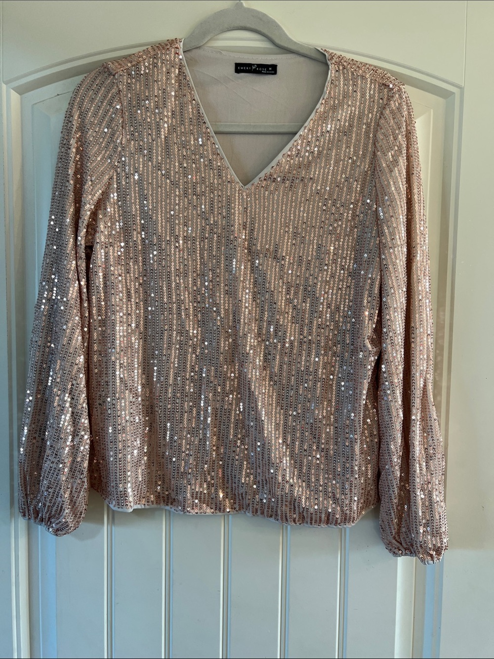 Rose Gold Sequin V-Neck Women's Top, medium